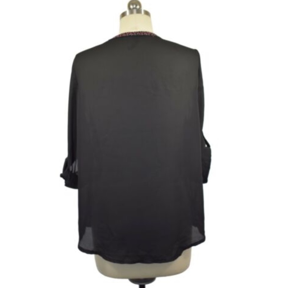 Love Letter Black Aztec Bohemian Blouse Large NWOT - Picture 5 of 6